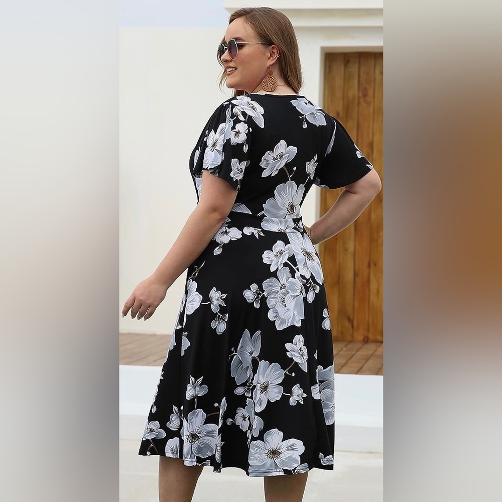 NWOT - kissmay Plus Size Womens V Neck Cocktail Party Midi Dress w/ Pocket - Picture 3 of 4